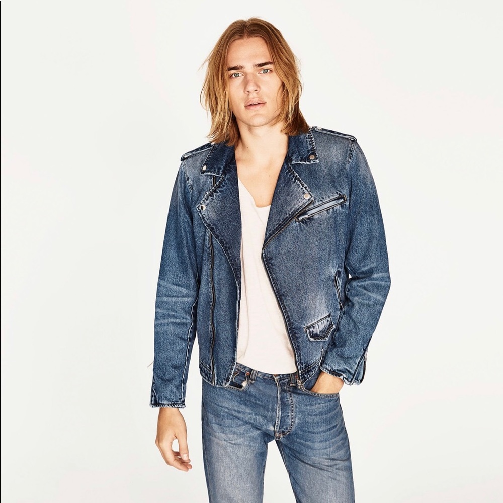 ❌SOLD❌Zara Man Original Denim 1975 Biker Jacket - Picture 1 of 8